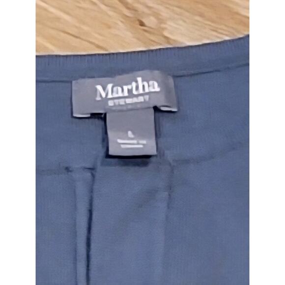Martha Stewart Cardigan Open Face Pockets Women's Sz Large Blue Black Sweater - Picture 4 of 9